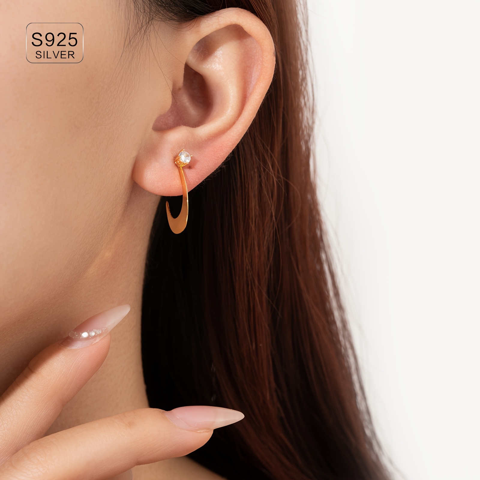 Women's Elegant 925 Silver Earrings with Irregular Geometric Zirconia